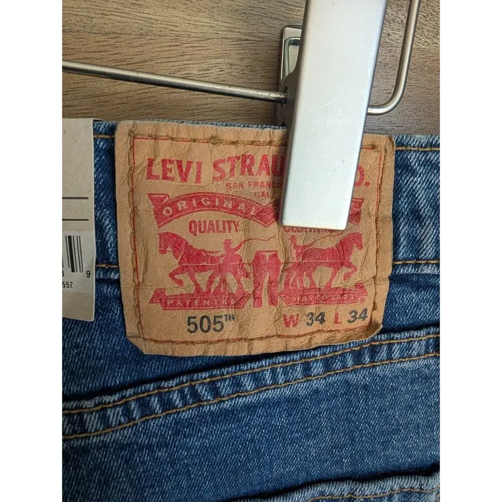 NWT Levi's 505 Jeans Mens 34x34 Blue Denim Stretch Red Tab Regular Straight Leg